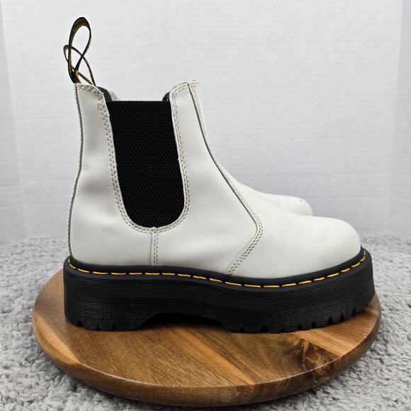 Dr. Martens Womens 8 Style 2976 Quad Smooth White Leather Platform Chelsea Boots - Picture 6 of 16